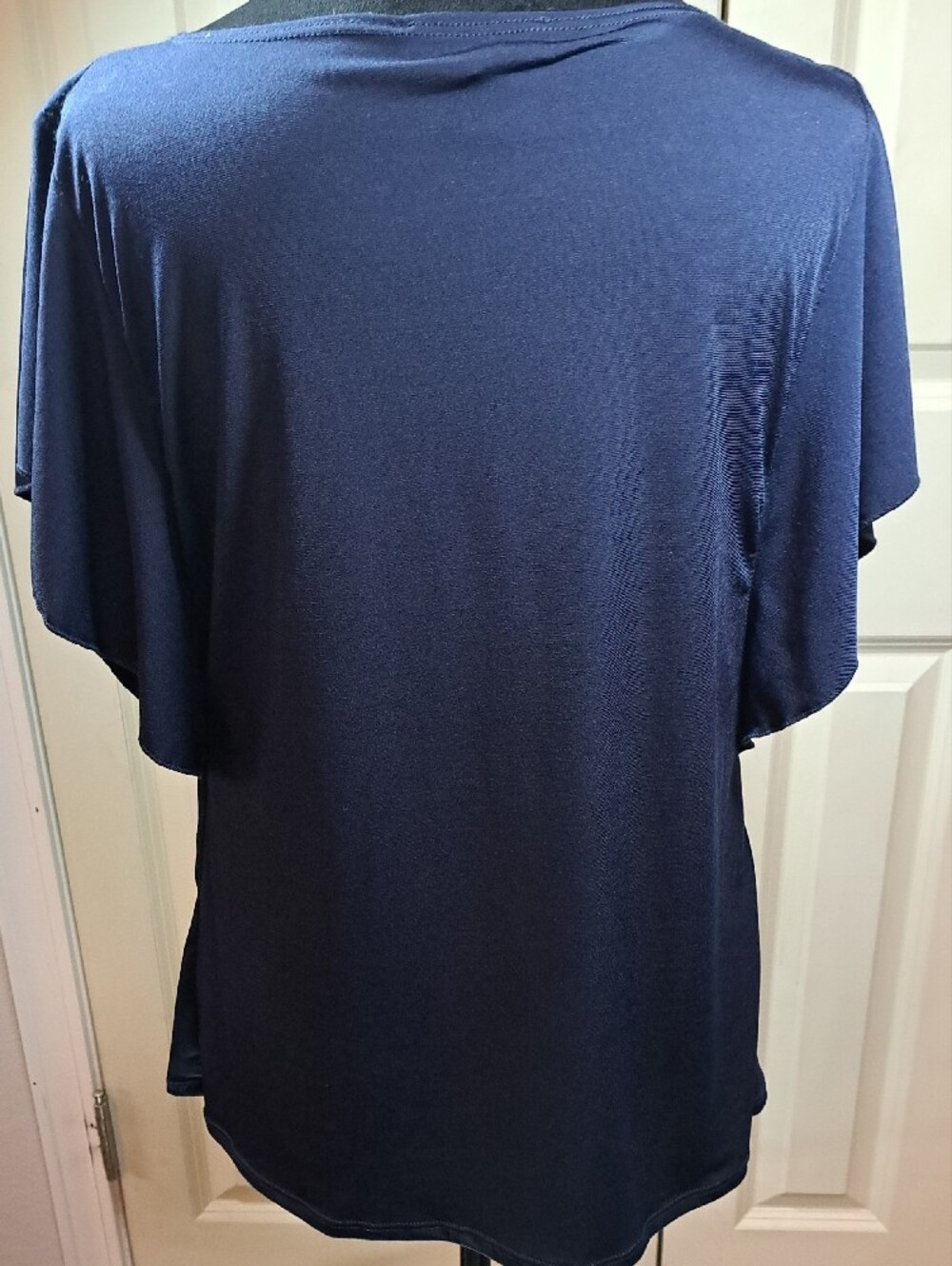 dressbarn Navy Floral Drape-Front Blouse - Picture 3 of 9